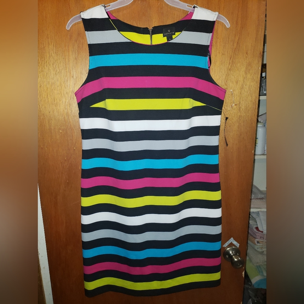 Worthington New Dress size Large Striped Colorful zip up brand new
